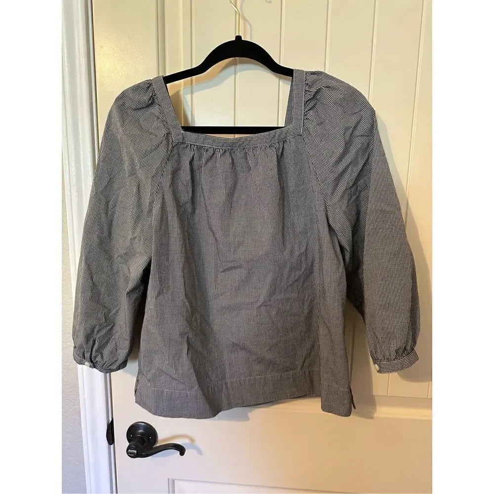 J.Crew Size Small Gingham Square Neck Puff Sleeve Blouse G7060 - Picture 5 of 10